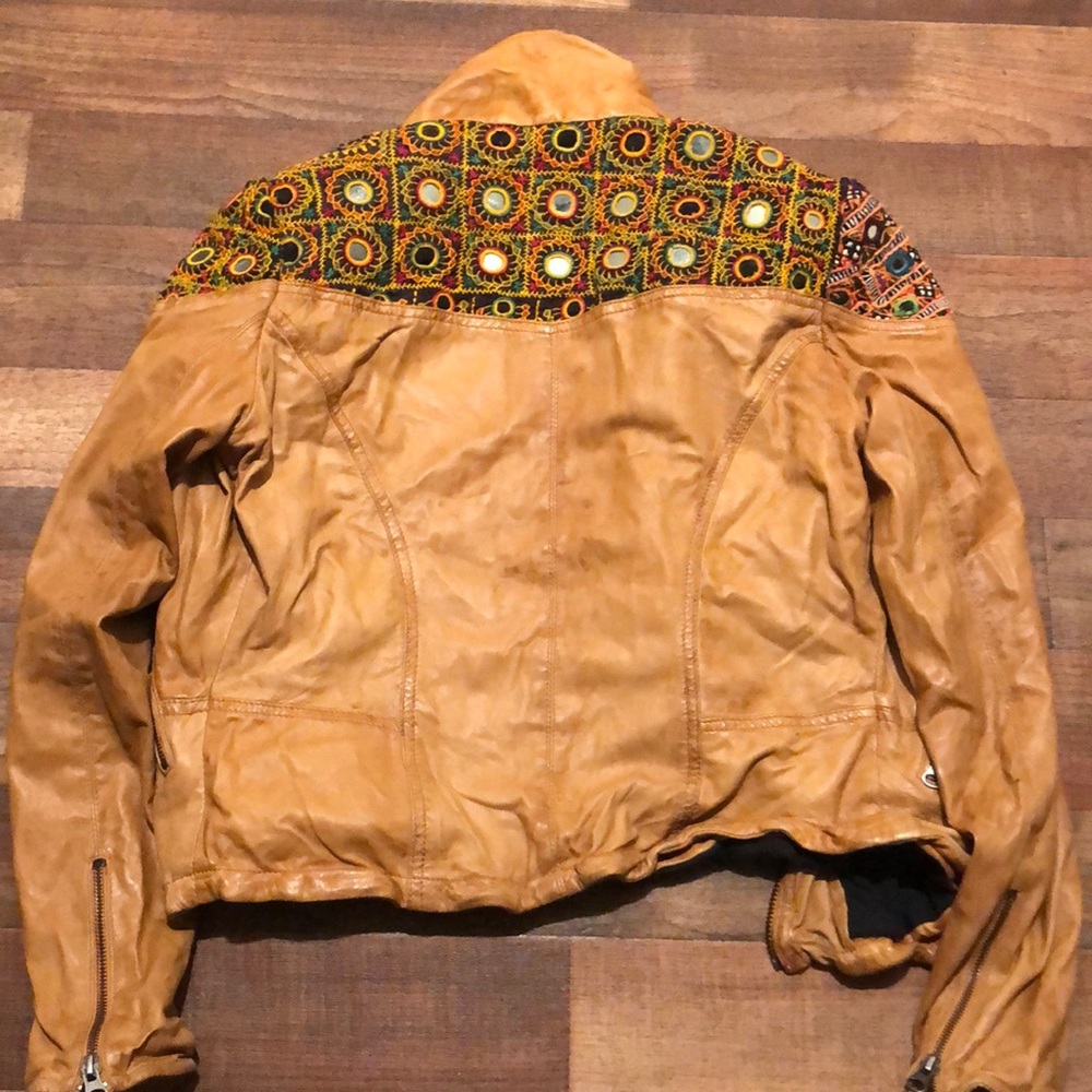Free People Vintage Tapestry Boho Leather Jacket